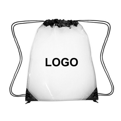 14" Custom Water Resistant Clear PVC Drawstring Bag 14"x16 1/2"
