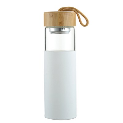 20 Oz. Borosilicate Glass Water Bottle with Bamboo Lid and Silicone Sleeve