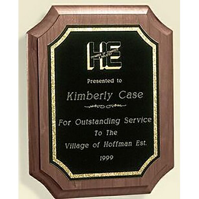 Walnut Notched Corner Plaque with Black Brass Florentine Plate, 8"x10"