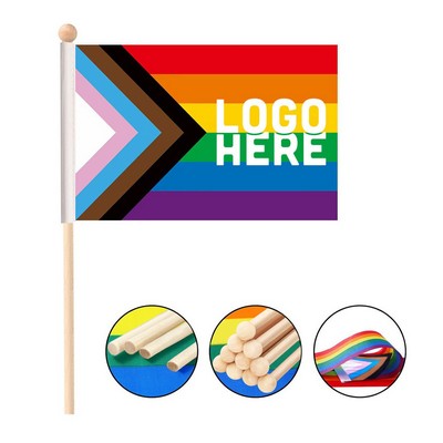 Wooden Stick Progress Pride Hand Flags