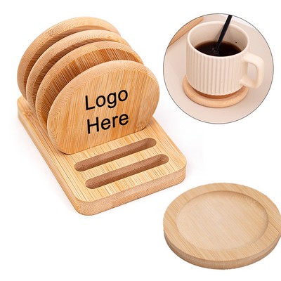 Natural Bamboo Drink Coasters 6 Pcs With Holder