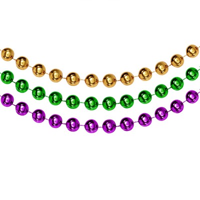 33" Assorted Mardi Gras Round Bead Necklace