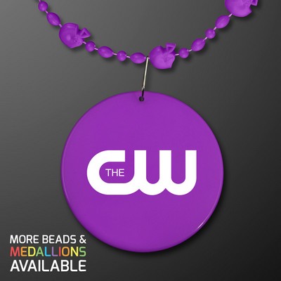 Purple Football Helmet Bead Necklaces With Purple Medallion (NON-LIGHT UP) - PRINTED