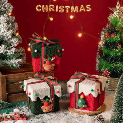Festive Sherpa Plush Christmas Gift Box Container