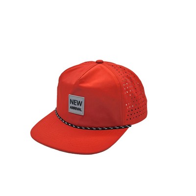 5-Panel Laser Perforated Rope Cap with Custom Silicone Patch