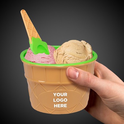 6 Oz. Green Pad Printed Ice Cream Cup & Spoon Set(Imprintable)