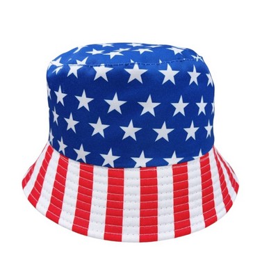 Fully Bleed Printed Bucket Hats - American Flag Pattern W/ Custom Logo
