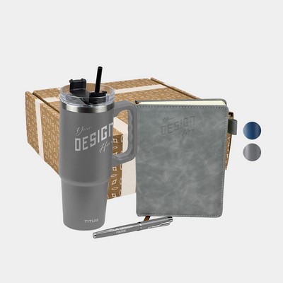 TiTUS® 30 oz Travel Mug, Executive Velveteen Notebook & Pen Gift Set