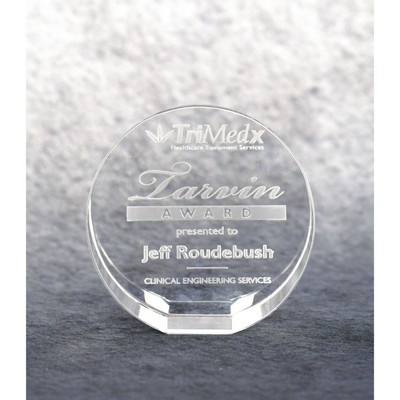 Circular Optic Crystal Paperweight - 3.5"