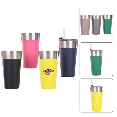 16 Oz Stainless Steel Insulated Tumbler with Lid Straw Opener