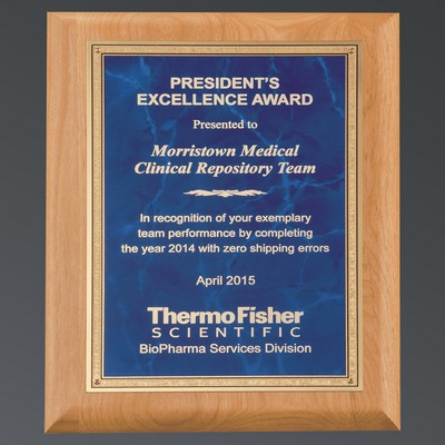 Natural Alder with Sapphire Blue Marble LaserFX® Plate, Gold Florentine, Large (9"x12")