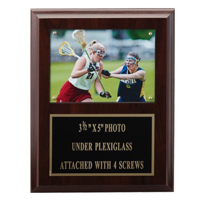 Walnut Finish Plaque w/5"x 3 ½" Photo Window & Engraving Plate (7"x 9")