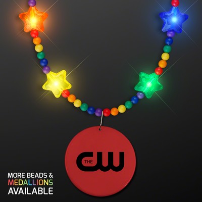 Rainbow Light Up Star Beads with Red Medallions - PRINTED