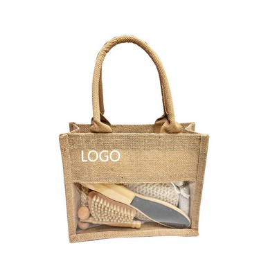 7-Piece Eco-Friendly Wooden Spa Bath Gift Set in Jute Tote