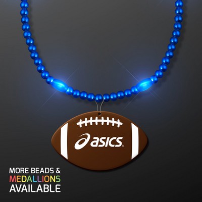 Electric Blue Mardi Gras Beads with Football Medallion - PRINTED