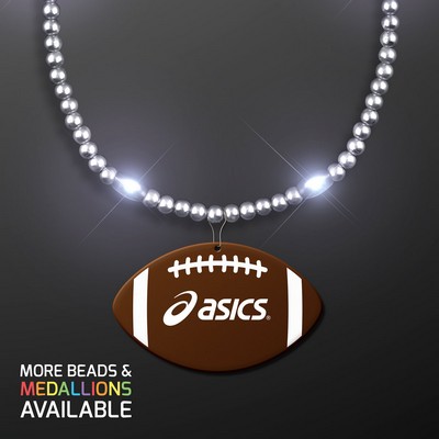 Silver LED Bead Necklace with Football Medallion - PRINTED