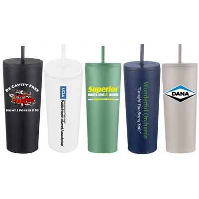 22 Oz. Slim Stainless Steel Insulated Tumbler w/PP Liner & Straw