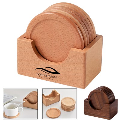 3.54-Inch Round Wooden Beverage Coaster Set of 6