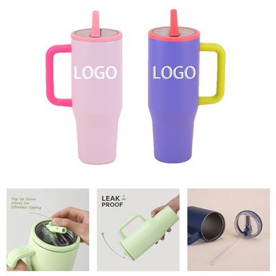 40oz Double-Layer Leak-Proof Foldable Straw Tumbler