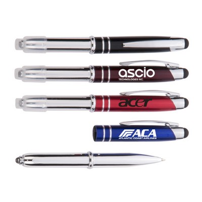 3" 1 Stylus Metal Ballpoint Pen and LED Flashlight
