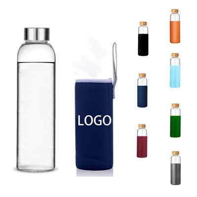 18 Oz. Glass Bottle w/Bamboo Cover Lid & Silicone Sleeve