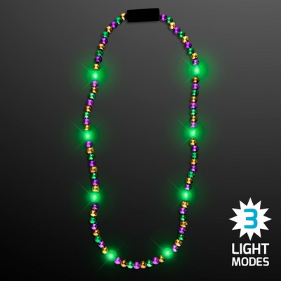 Light Up Beads Mardi Gras Necklace, Purple Green & Gold - BLANK