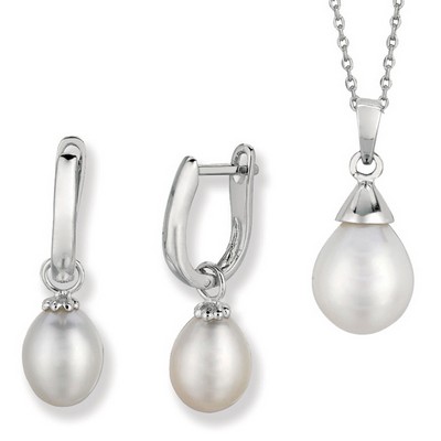 Jilco Inc Pearl Earring & Necklace Set - Sterling Silver