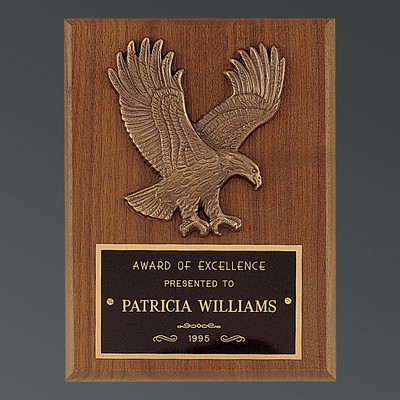 Genuine American Walnut Rounded Corner with Sculptured Eagle Relief Casting, 6"x8"