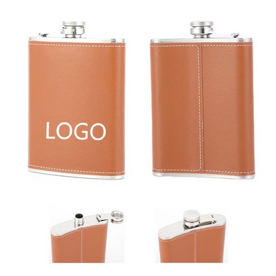 8oz Stainless Steel Wine Flask with Leather Cover