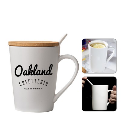 12oz Ceramic Coffee Mug with Wood Lid