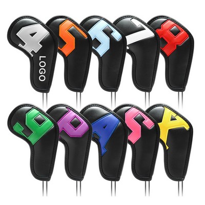 PU Leather Golf Iron Head Covers 10pcs Set Golf Club Head Covers