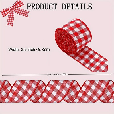 Christmas Red and White Plaid Ribbon DIY Gift Wrapping Bow Craft Holiday Scene Decoration