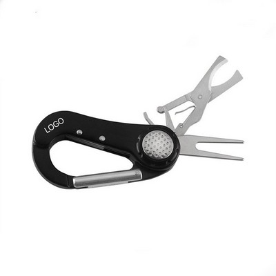 Multifunctional Stainless Steel D Carabiner with Cigar Cutter Golf Divot Tool and Ball Marker