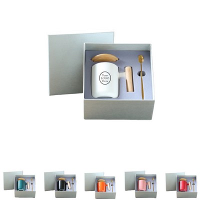 Vintage Ceramic Mug w/Wooden Hanlde Lid & Spoon