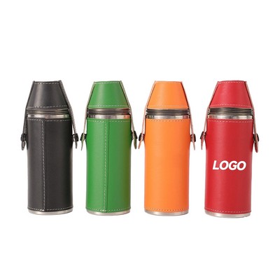 Premium Stainless Steel Leather-Wrapped Alcohol Flask with Dual Cups