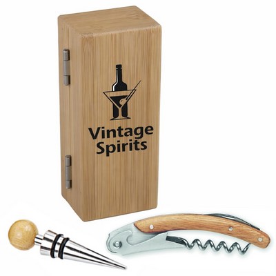 2 Piece Bamboo Wine Opener Set w/Magnetic Closure