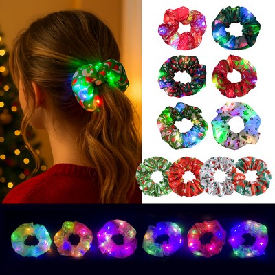 Full-color Satin Hair Scrunchie Elastic Hair Tie w/ LED Light