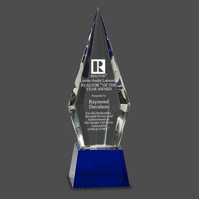 Obelisk Facet Crystal Award on Blue Pedestal Base (9½")