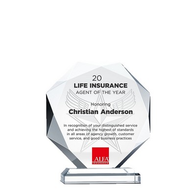 Round Faceted Crystal Award With Clear Pedestal Base