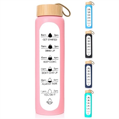 32oz Borosilicate Glass Water Bottle with Time Marker