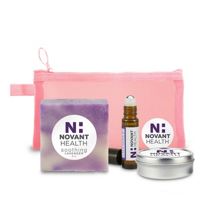 Wellness Retreat Set in Pink Standard Mesh Bag with Corner Imprint