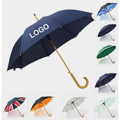 Auto Open Wood Shaft and Hook Handle Umbrella