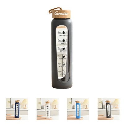 32oz Borosilicate Glass Water Bottle with Silicone Sleeve and Bamboo Lid