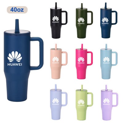 40oz Double Wall Insulated Vacuum Tumbler Cup with Handle and Flip Straw