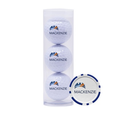 Golf Balls Tube with Poker Chip Ball Marker