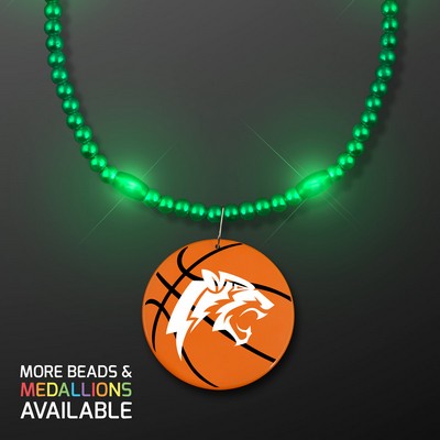 Green LED Bead Necklace with Basketball Medallion - PRINTED