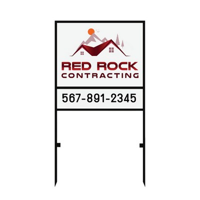 Drop In Outdoor Double Sided Full Color Corrugated Yard Sign and H-Stake (24"x18") w/ (24"x6") Rider