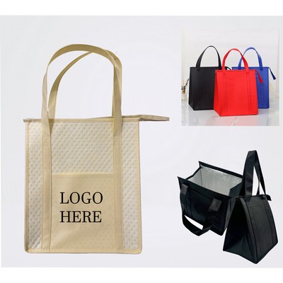 Custom Insulated Tote Bag Reusable Grocery Lunch Cooler With Zipper