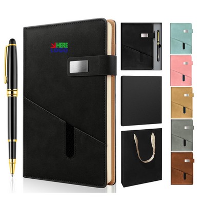 A5 Lined Leather Notebook and Pen Set