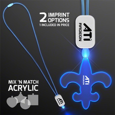 LED Neon Blue Lanyards with Acrylic Fleur De Lis Pendant - PRINTED